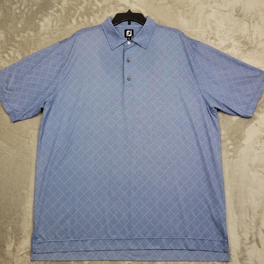 FootJoy Men's 2XL Performance Golf Polo Shirt Blue Diamond Pattern Casual